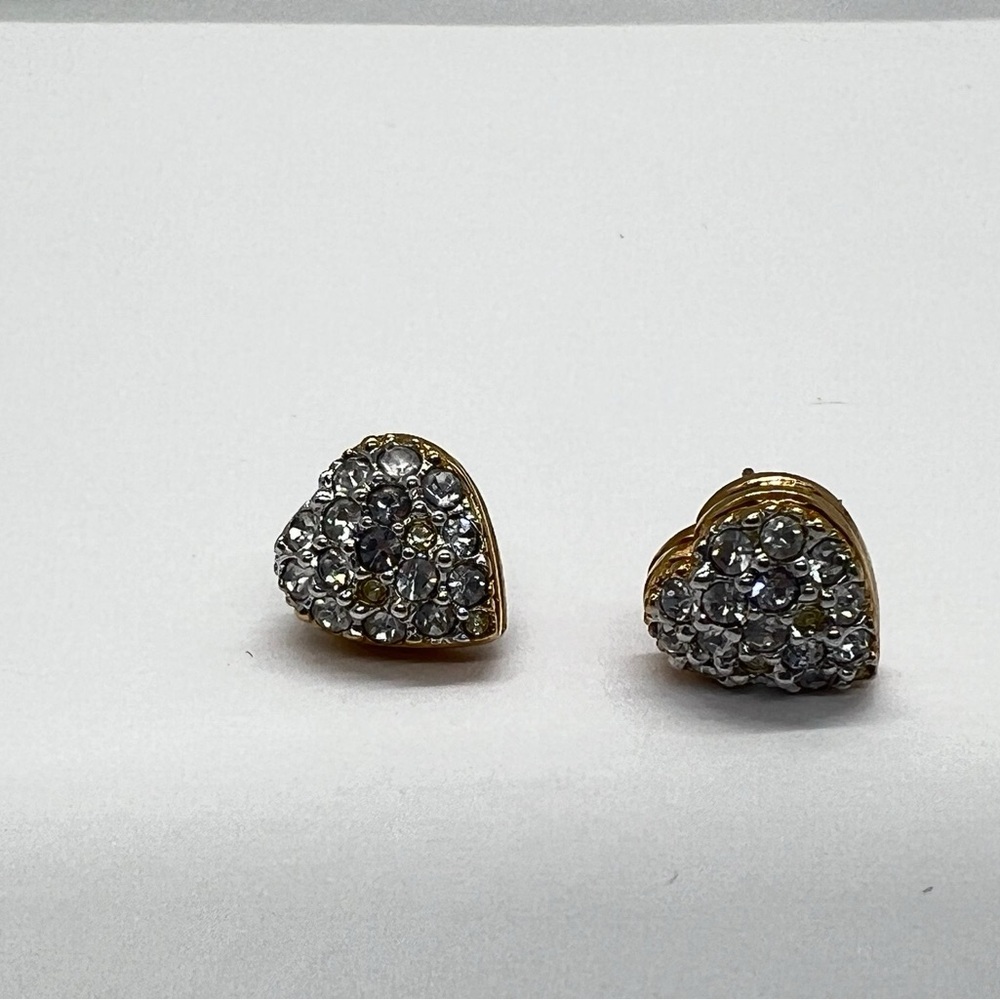 Gorgeous Gold Tone Signed SWAROVSKI Crystal Heart Earrings Pierced
